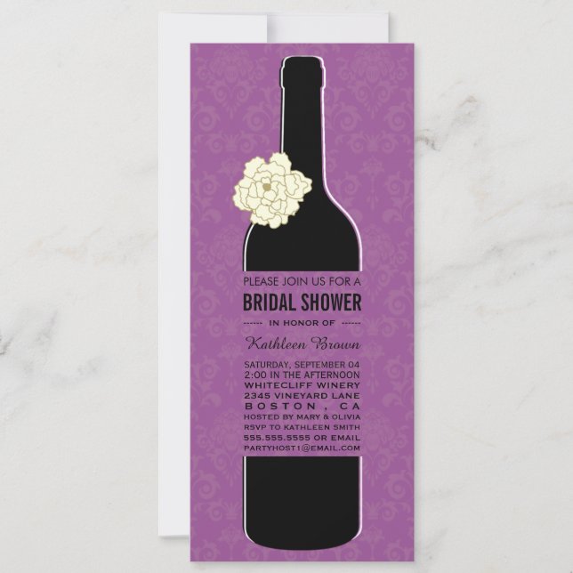 Elegante Wine Bridal Shower Invitaciones (Anverso)