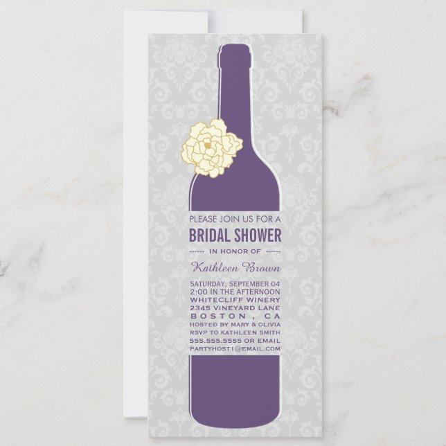 Elegante Wine Bridal Shower Invitaciones (Anverso)