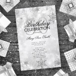 Elegante Winter 50th Birthday Program Silver Menu<br><div class="desc">Elegante diseño "Programa de fiesta de cumpleaños" con copos de nieve Purpurina de invierno y luces en texto plateado con personalizado.</div>