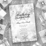 Elegante Winter 50th Birthday Program Silver Menu<br><div class="desc">Elegante diseño "Programa de fiesta de cumpleaños" con copos de nieve Purpurina de invierno y luces en texto plateado con personalizado.</div>