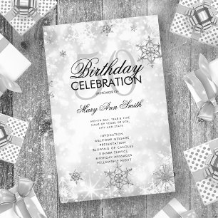 Elegante Winter 50th Birthday Program Silver Menu