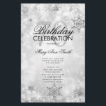 Elegante Winter 70th Birthday Program Silver Menu<br><div class="desc">Elegante diseño "Programa de fiesta de cumpleaños" con copos de nieve Purpurina de invierno y luces en texto plateado con personalizado.</div>