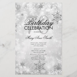 Elegante Winter 70th Birthday Program Silver Menu