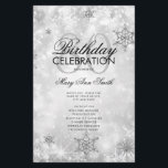 Elegante Winter 80th Birthday Program Silver Menu<br><div class="desc">Elegante diseño "Programa de fiesta de cumpleaños" con copos de nieve Purpurina de invierno y luces en texto plateado con personalizado.</div>