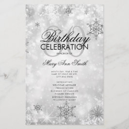 Elegante Winter 80th Birthday Program Silver Menu