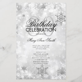 Elegante Winter 80th Birthday Program Silver Menu