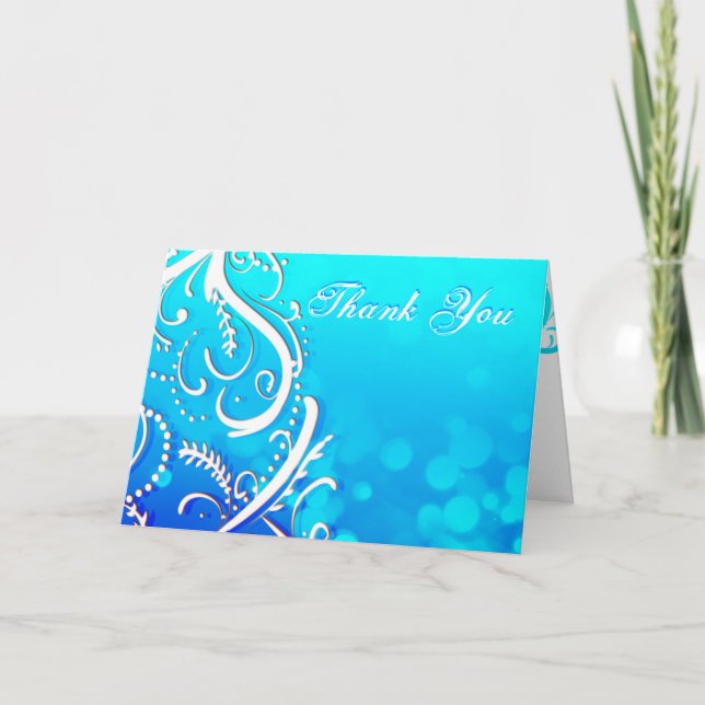 Elegante Winter Blue Flourishes Tarjeta de agradec (Anverso)