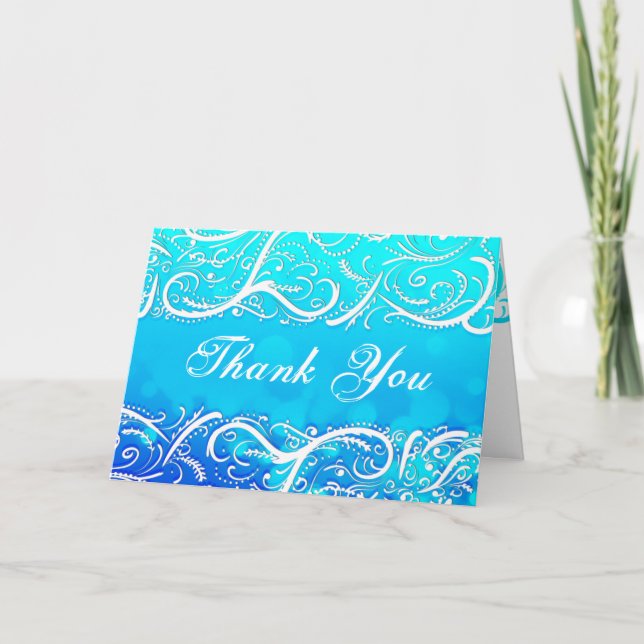 Elegante Winter Blue Flourishes Tarjeta de agradec (Anverso)