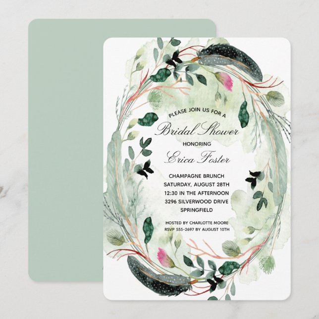 Elegante Wreath Bridal Ducha Invitaciones (Anverso / Reverso)