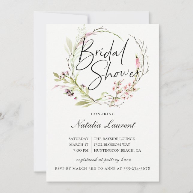 Elegante Wreath Bridal Shower Invitación de ducha (Anverso)