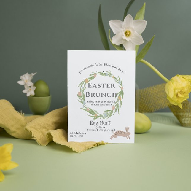 Elegante Wreath Bunny Easter Brunch Invitación (Subido por el creador)