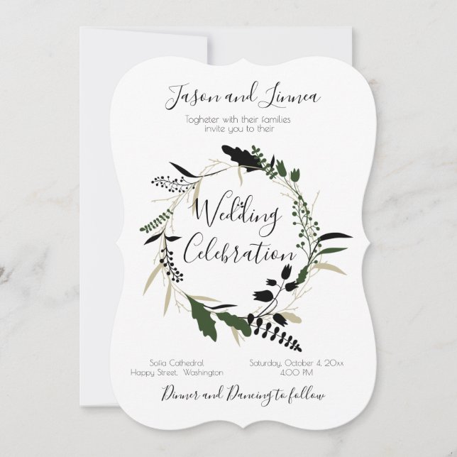 Elegante Wreath Greenery Minimalismo Invitación (Anverso)