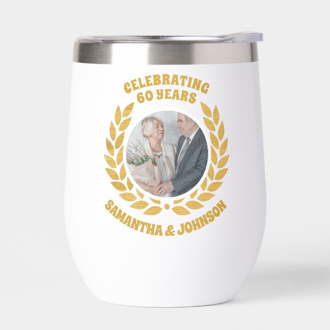 Elegante Wreath Oro Foto 60º Aniversario Boda (Izquierdo)