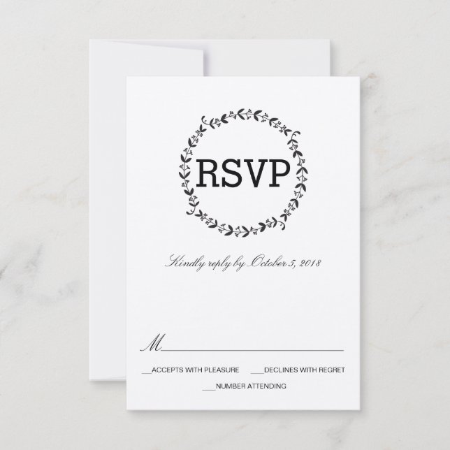 Elegante Wreath Rustic Kraft Wedding RSVP (Anverso)