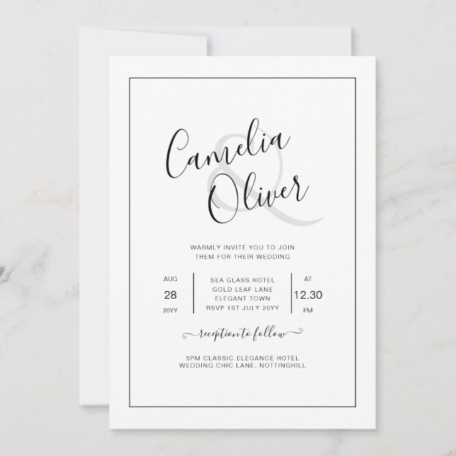 Elegante y clásica invitación a la boda blanca