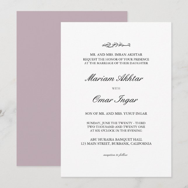Elegante y clásica invitación a la boda islámica m (Anverso / Reverso)