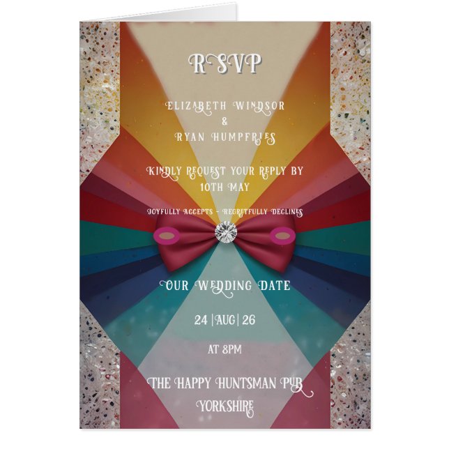Elegante y colorida invitación a la boda arcoiris (Frente)
