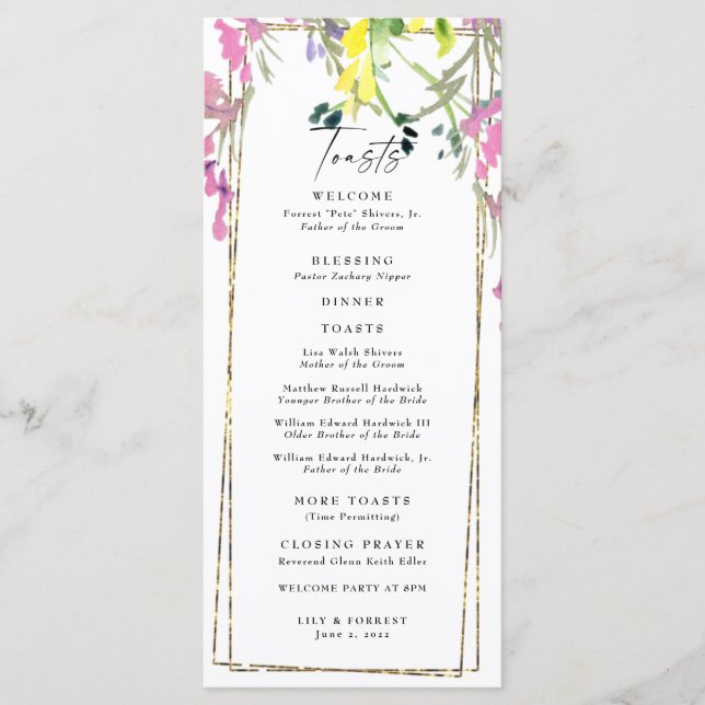 Elegante y colorido programa de tostadas de Bodas  (Anverso)