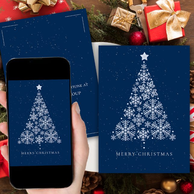 Elegante y corporativo árbol de navidad de la niev (Corporate Elegant Blue Snow Flake Christmas Tree Holiday Card)