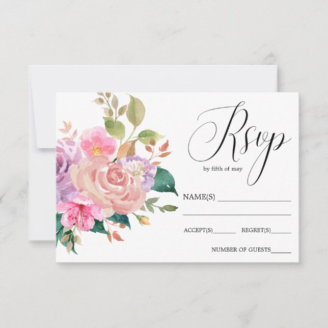 Elegante y delicada boda de ramo rosa RSVP (Anverso)