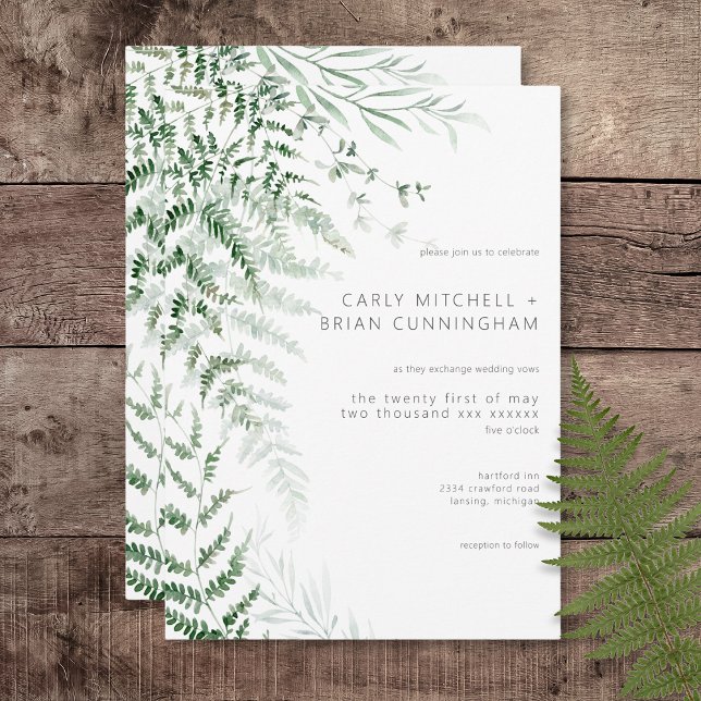 Elegante Y Delicado Verdor Frena Invitación De Bod (Elegant Delicate Greenery Ferns Wedding Invitation)