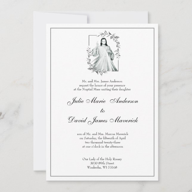 Elegante y divino invitación a la boda de piedad (Anverso)