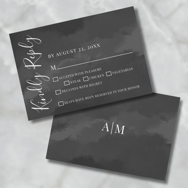Elegante y elegante acuarela Tarjeta RSVP de la bo (Stylish Elegant Watercolor Black Wedding RSVP Card)