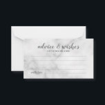 Elegante y elegante consejo del Boda de Mármol<br><div class="desc">Elegante y elegante tarjeta de consejos y deseos de Bodas de mármol blanco con un título de escritura moderna y gris,  con detalles en el estilo moderno gris sans serif tipo de letra sobre fondo de mármol blanco.</div>