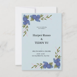 Elegante y elegante invitación a la boda azul