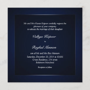 Elegante y elegante invitación a la boda azul con