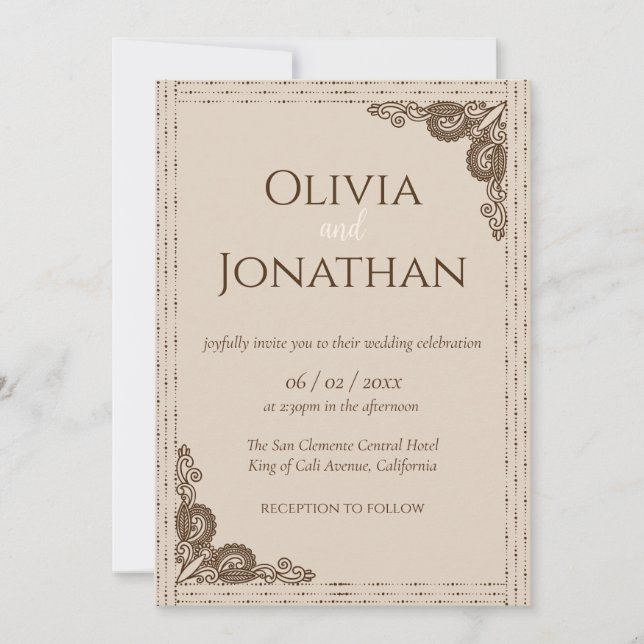 Elegante y elegante invitación a la boda con decor (Anverso)