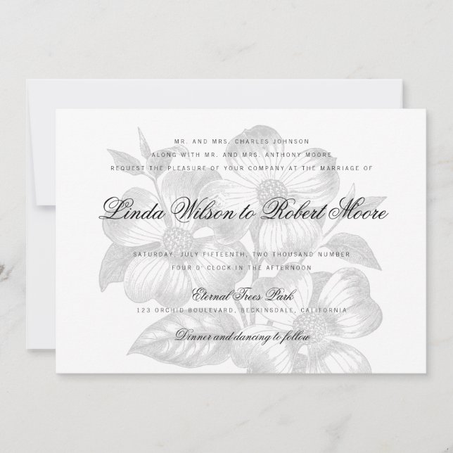 Elegante y elegante invitación a la boda de flores (Anverso)