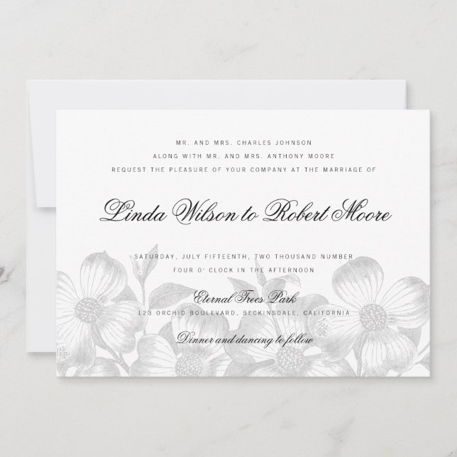 Elegante y elegante invitación a la boda de flores (Anverso)
