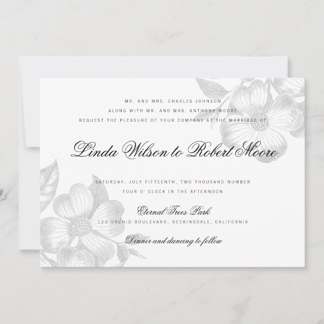 Elegante y elegante invitación a la boda de flores (Anverso)
