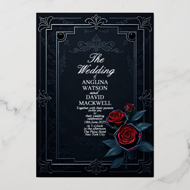 Elegante y elegante invitación a la boda negra (Anverso)