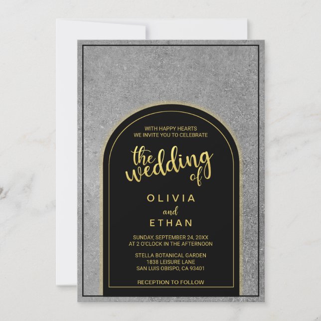 Elegante y elegante invitación a la boda negra y d (Anverso)
