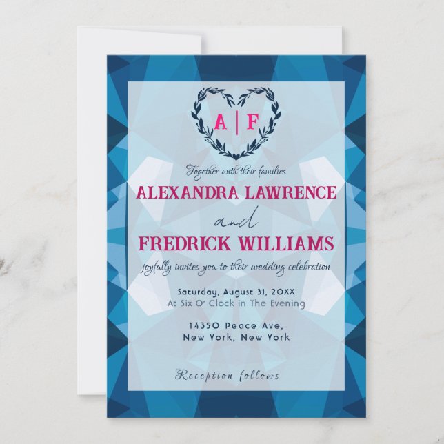 Elegante y elegante invitación a la boda rosa azul (Anverso)