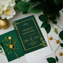 Elegante y elegante invitación a la boda verde y d