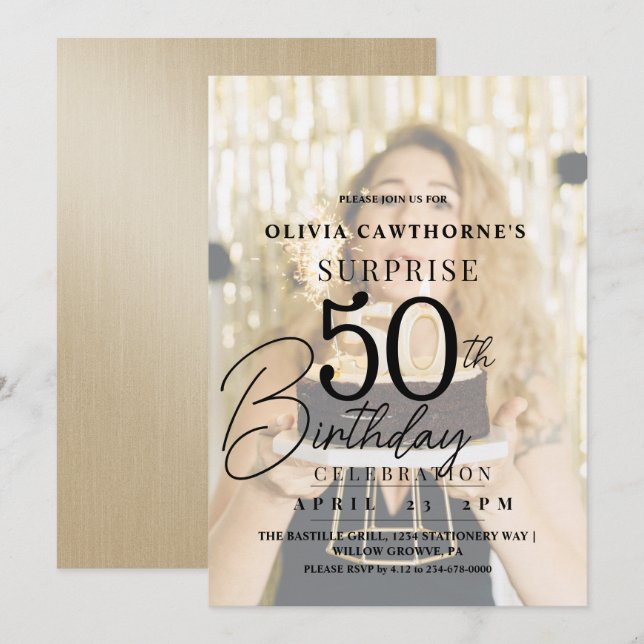 Elegante y elegante Invitación al cumpleaños de la (Anverso / Reverso)