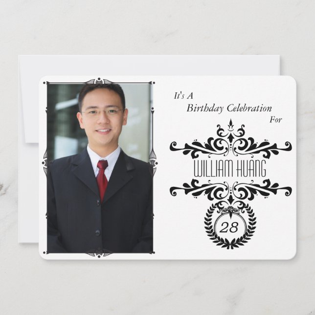 Elegante y elegante invitación de cumpleaños de fo (Anverso)