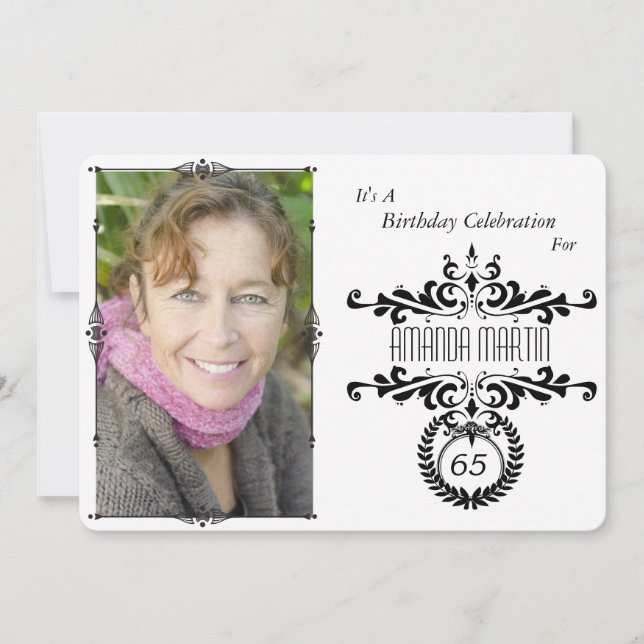 Elegante y elegante invitación de cumpleaños de fo (Anverso)