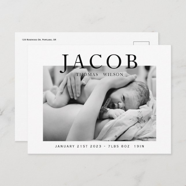 Elegante y elegante invitación de foto bebé (Anverso / Reverso)