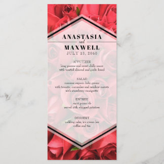 Elegante y elegante menú Boda de Rosas Rojas