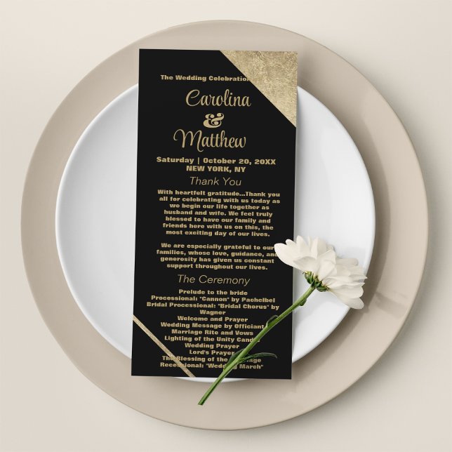 Elegante y elegante programa de Boda de Glam de or (Elegant classy black gold glam Wedding Program)