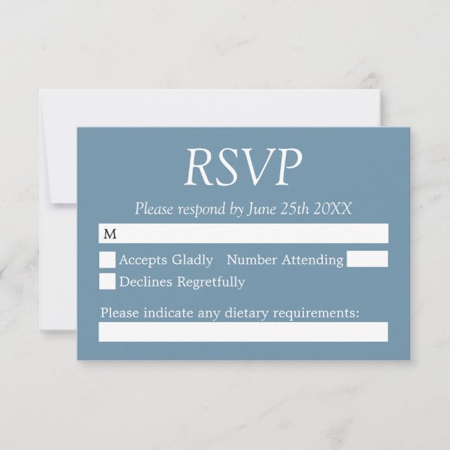 Elegante y elegante tarjeta RSVP de boda azul turq (Anverso)
