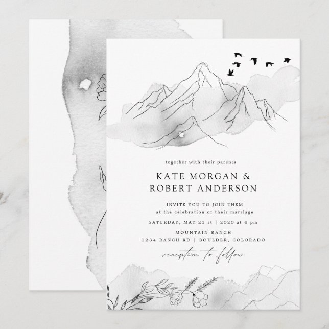 Elegante y encantadora invitación a la boda (Anverso / Reverso)