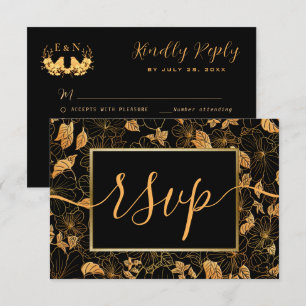 Elegante y Espléndido Follaje Negro y Dorado RSVP