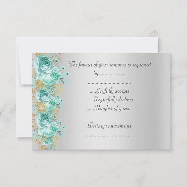 Elegante y floral Aqua Silver Rsvp (Anverso)