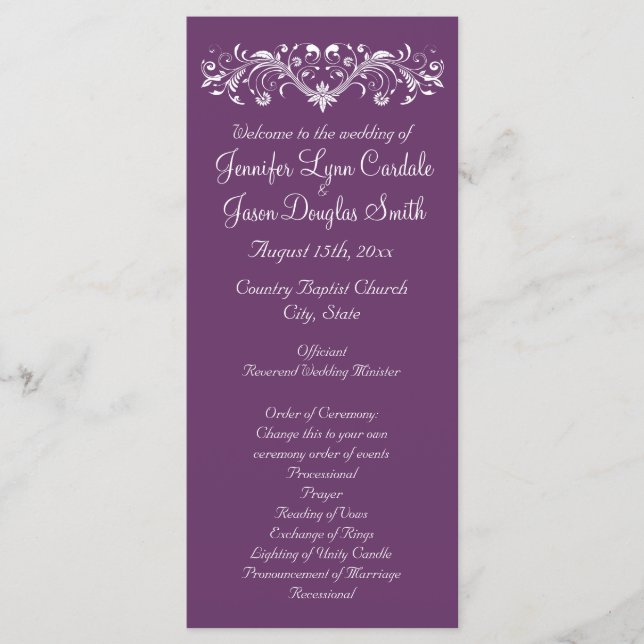 Elegante y floreciente programa Regal de Bodas Púr (Anverso)