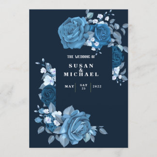 Elegante y florida Invitación a la Boda Azul